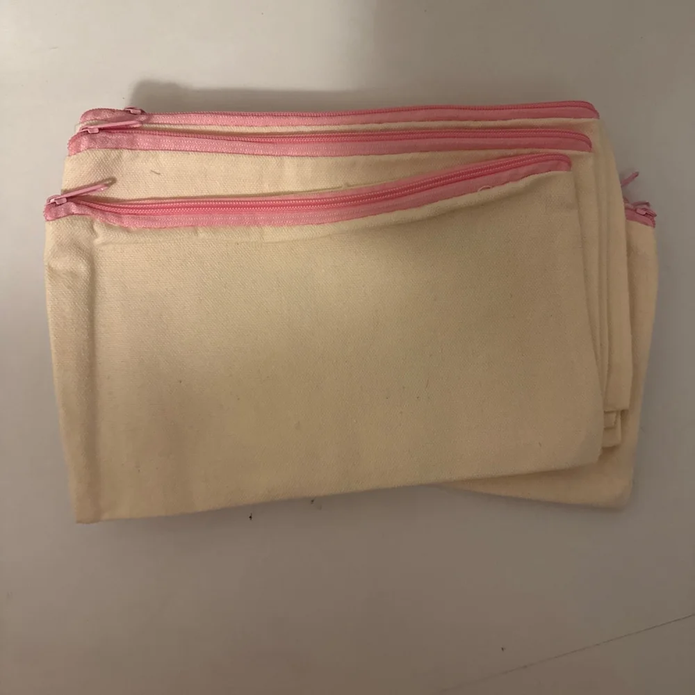 Unbranded Pencil Cases One Size Beige with Green, Pink, Blue Zippers
